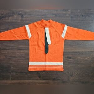 1970s Phildephia Flyers Orange Sweater with White Stripes Wool Black Tie Detail